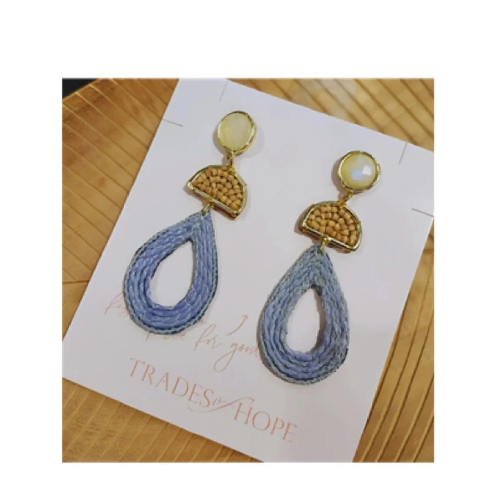 Mira Moonstone Mango Wood Earrings - Picture 2 of 4